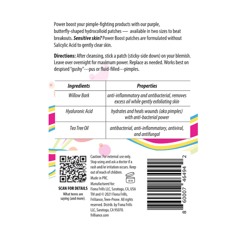 Fiona Frills Skin Care Power Boost Pimple Patches | 18 Purple Sparkly Butterflies Frilliance